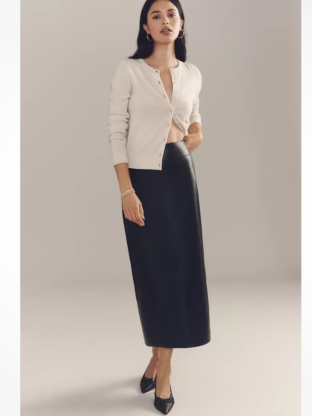 Maeve Black Faux Leather Pencil Maxi Skirt